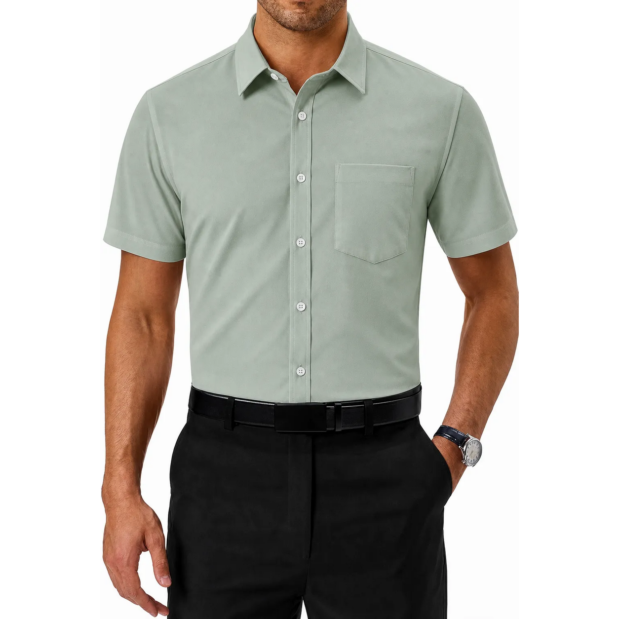 Limited Deal 8-Pack Men's Breathable Quick-Dry Stretch Short Sleeve Button-Front Shirts