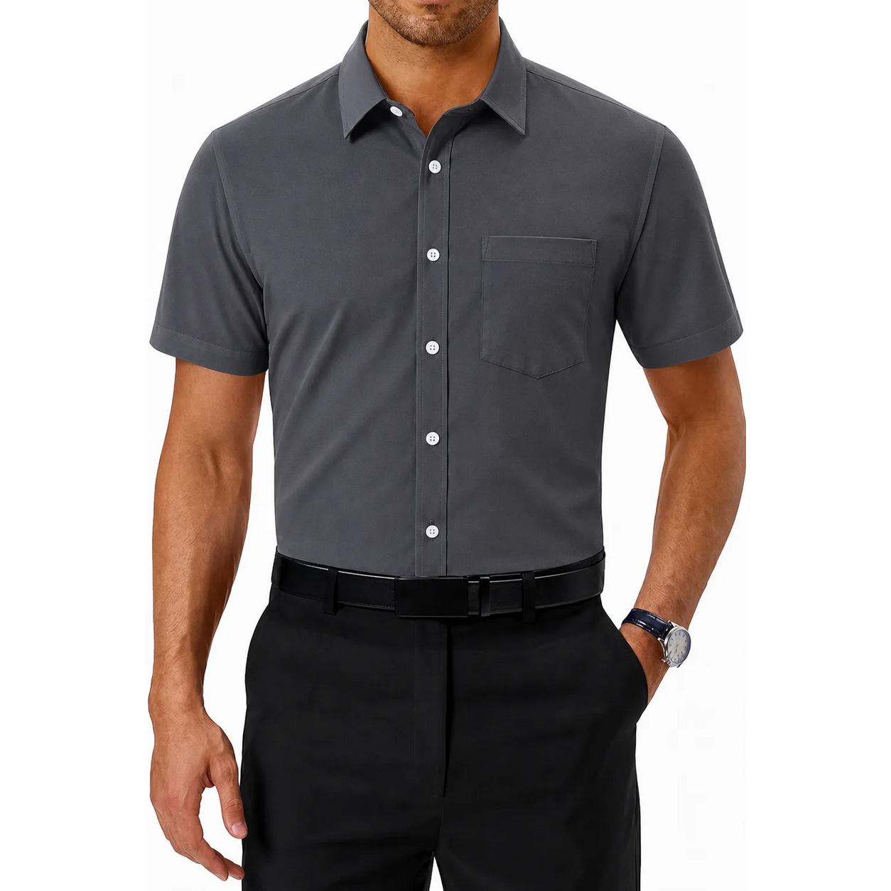 Limited Deal 8-Pack Men's Breathable Quick-Dry Stretch Short Sleeve Button-Front Shirts