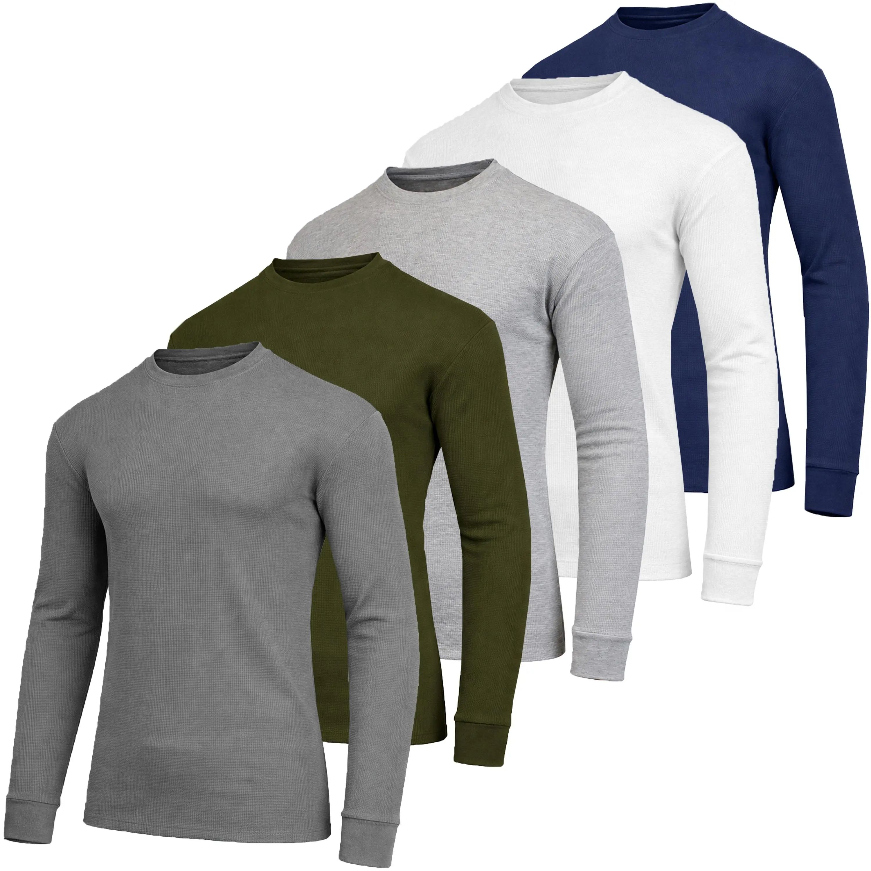5-Pack Men's Waffle-Knit Long Sleeve Crew Neck & Henley Thermal Shirts