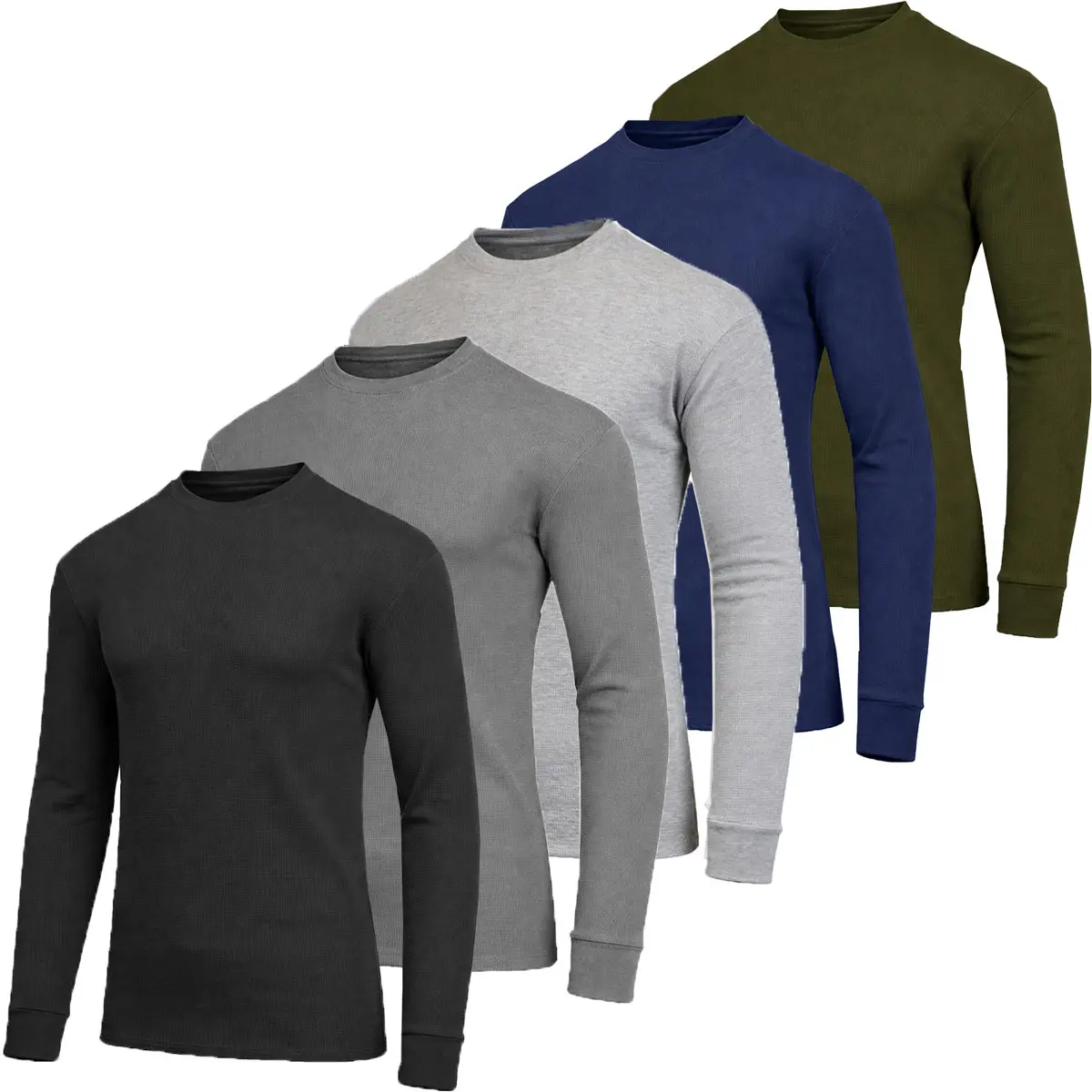 5-Pack Men's Waffle-Knit Long Sleeve Crew Neck & Henley Thermal Shirts