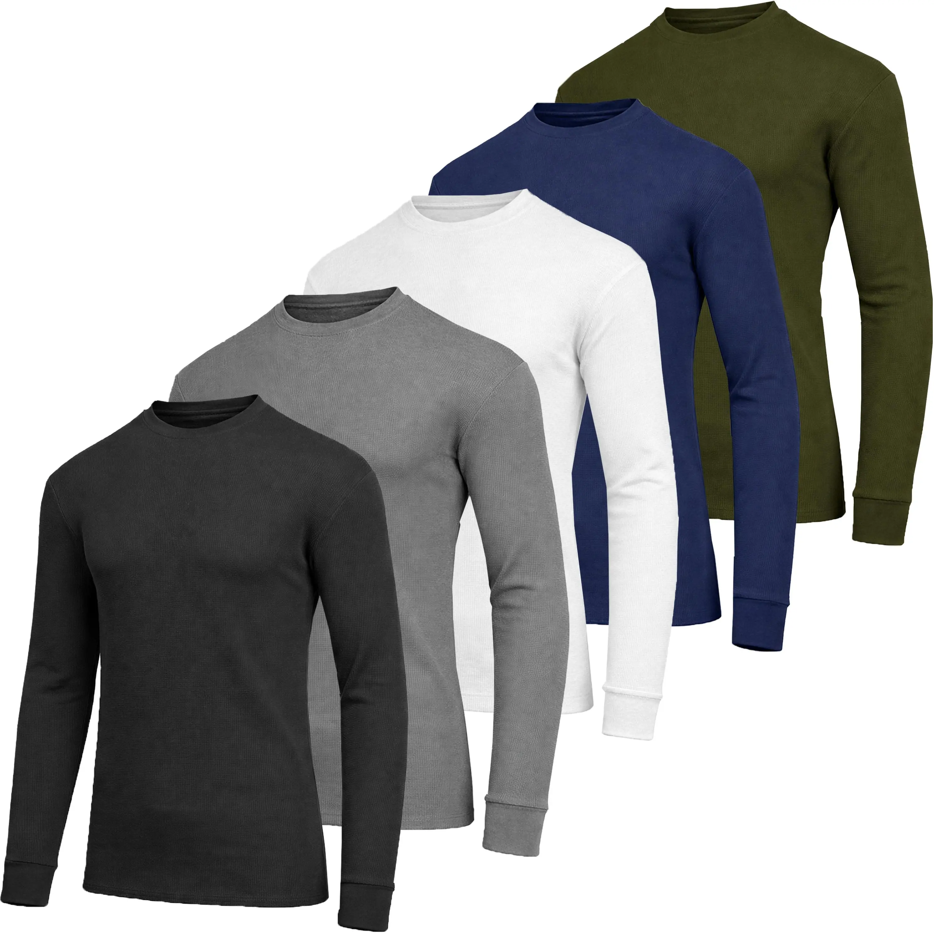 5-Pack Men's Waffle-Knit Long Sleeve Crew Neck & Henley Thermal Shirts
