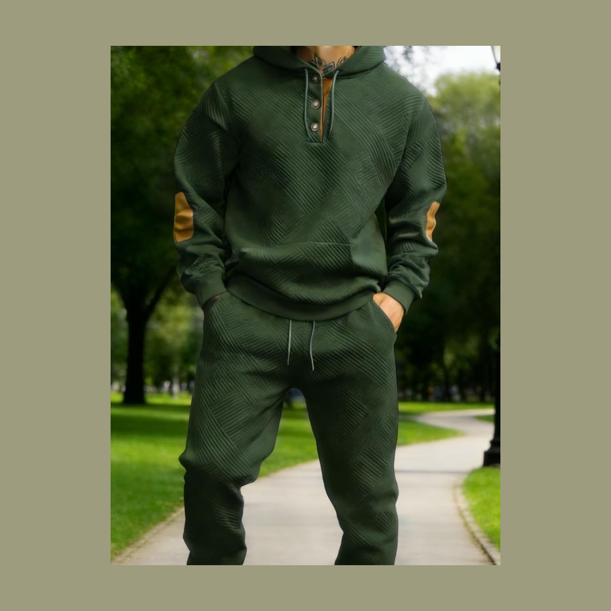 Men's 2-Piece Textured Hoodie Sweatsuit Set Outfit