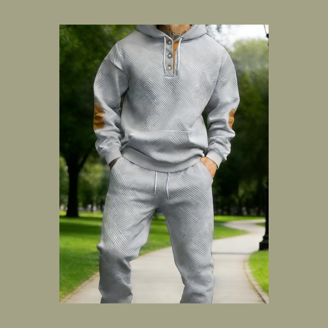 Men's 2-Piece Textured Hoodie Sweatsuit Set Outfit
