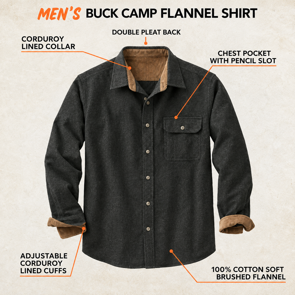 Mens Flannel Long Sleeve Button Down 100% Cotton Shirt