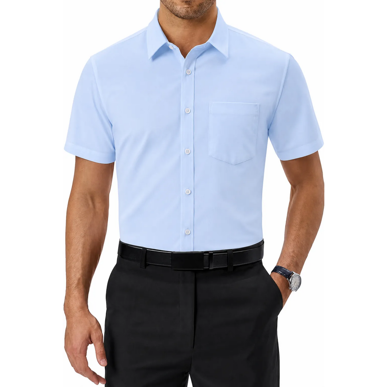 Limited Deal 8-Pack Men's Breathable Quick-Dry Stretch Short Sleeve Button-Front Shirts