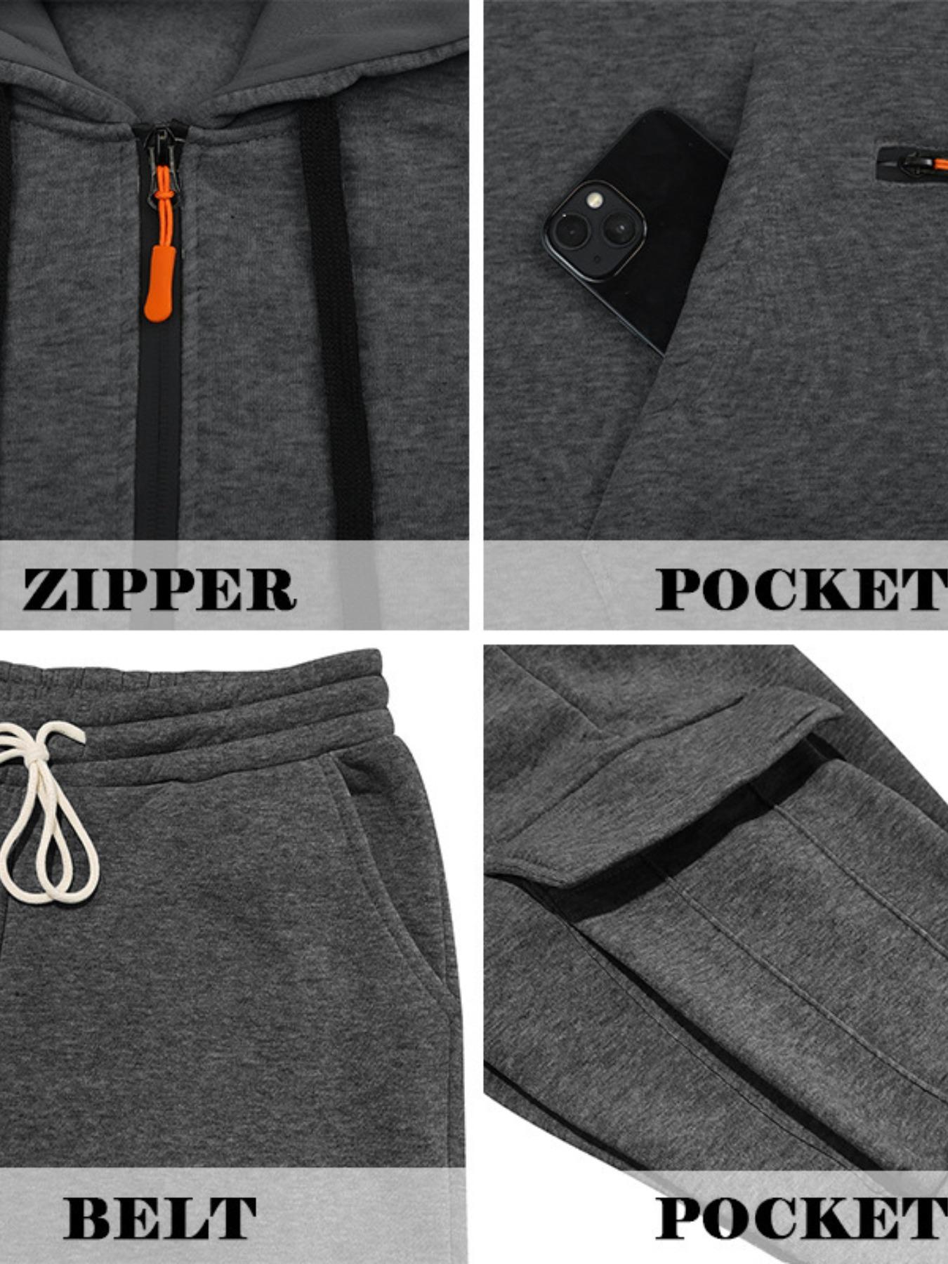 Men's Winter Heavyweight Fleece-Lined Casual Set, Loose Fit Sporty Multi-Pocket Workwear Suit, Warm & Comfortable Two-Piece Set