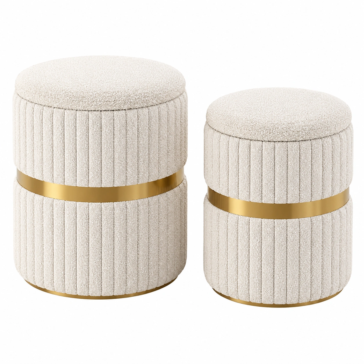Set de pufs acanalados Boucle Beige-nordiquea