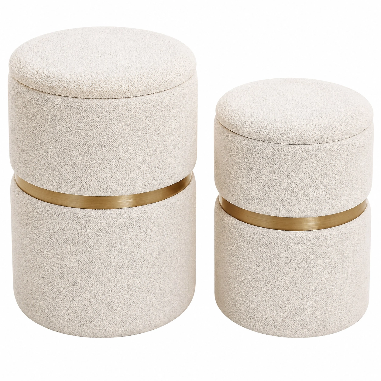 Set de pufs redondos Boucle Beige-nordiquea