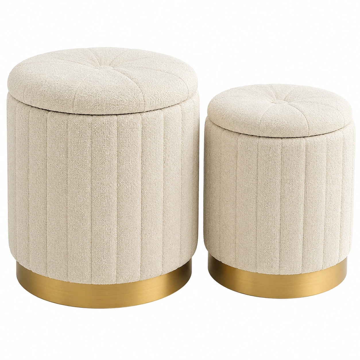 Set de pufs capitone Boucle Beige-nordiquea