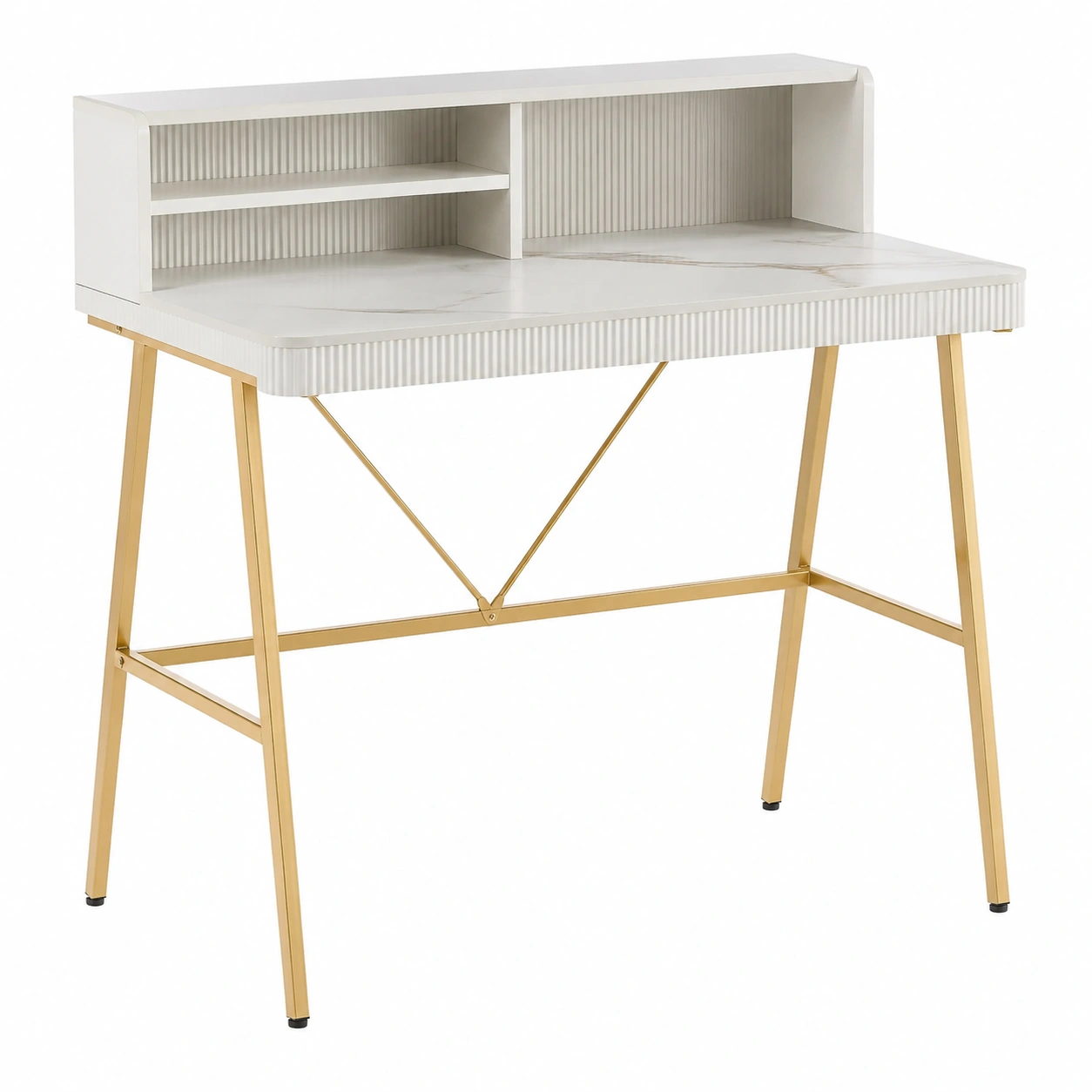 Escritorio moderno Blanco y dorado con estantes-nordiquea