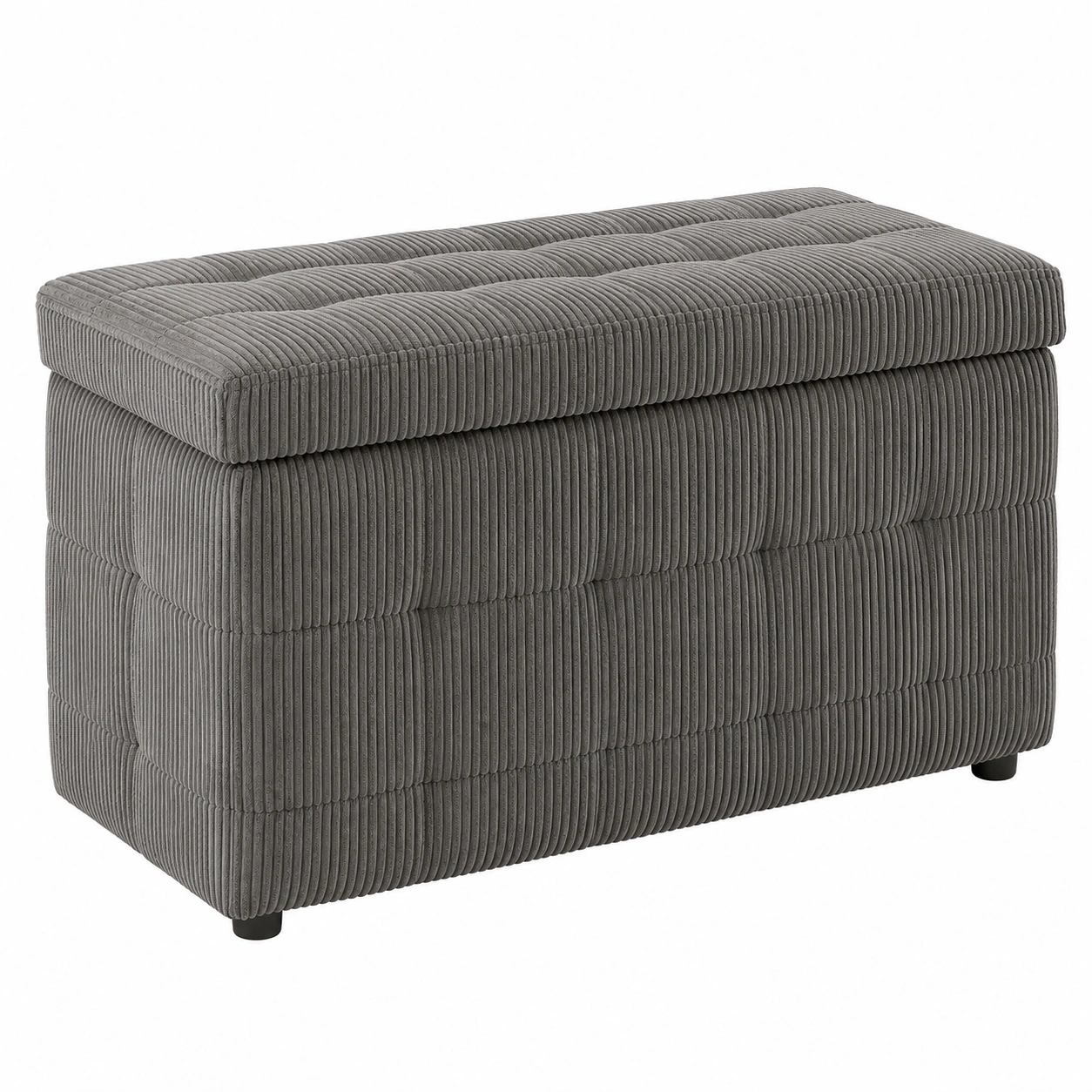 Banco rectangular de pana gris con almacenaje y tapa acolchada-nordiquea