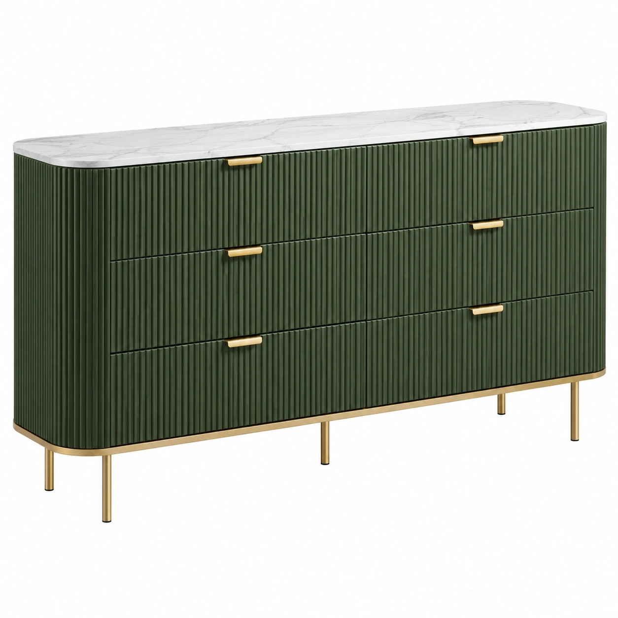 Comoda moderna verde oscuro con relieve vertical encimera efecto marmol y detalles dorados para dormitorio elegante-nordiquea