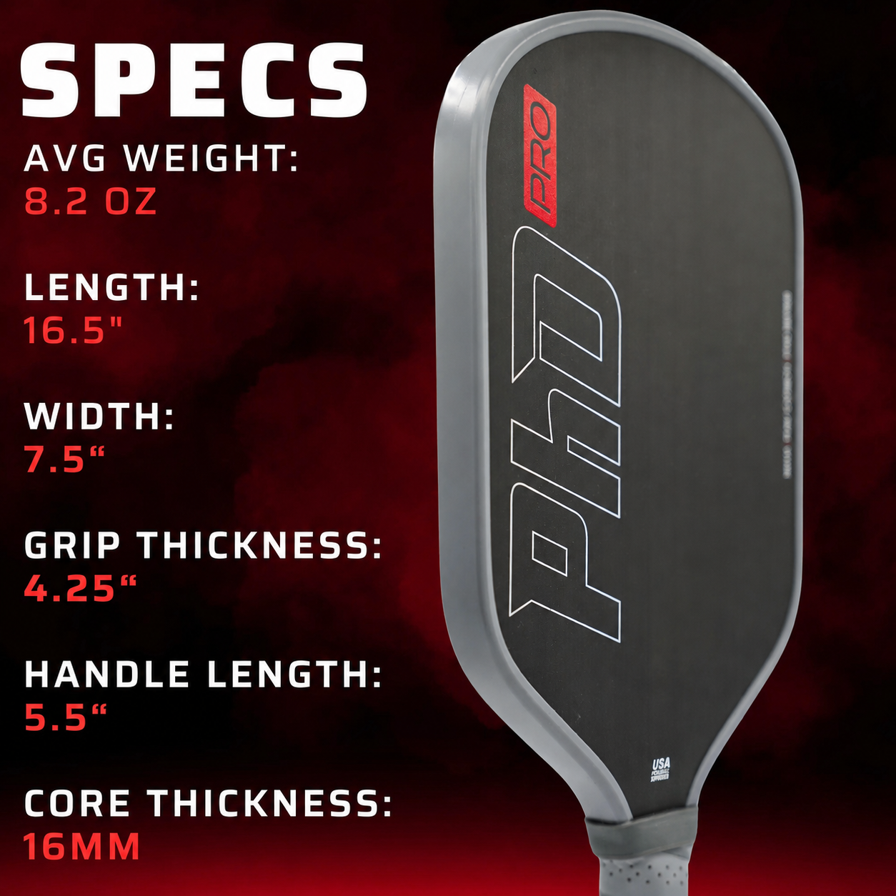  PhD Raw Carbon Fiber Premium Pickleball Paddle Racket - USA Pickleball Approved - Honeycomb Core - Power & Control