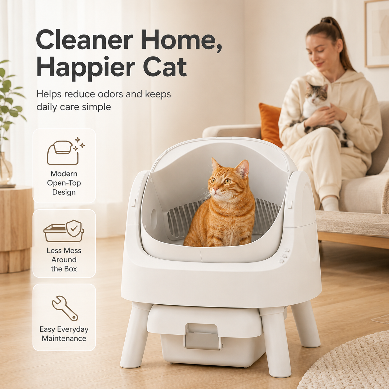 🔥Limited-Time Deal🔥 Open-Top Self-Cleaning Cat Litter Box with Odor Control & Waste Bags