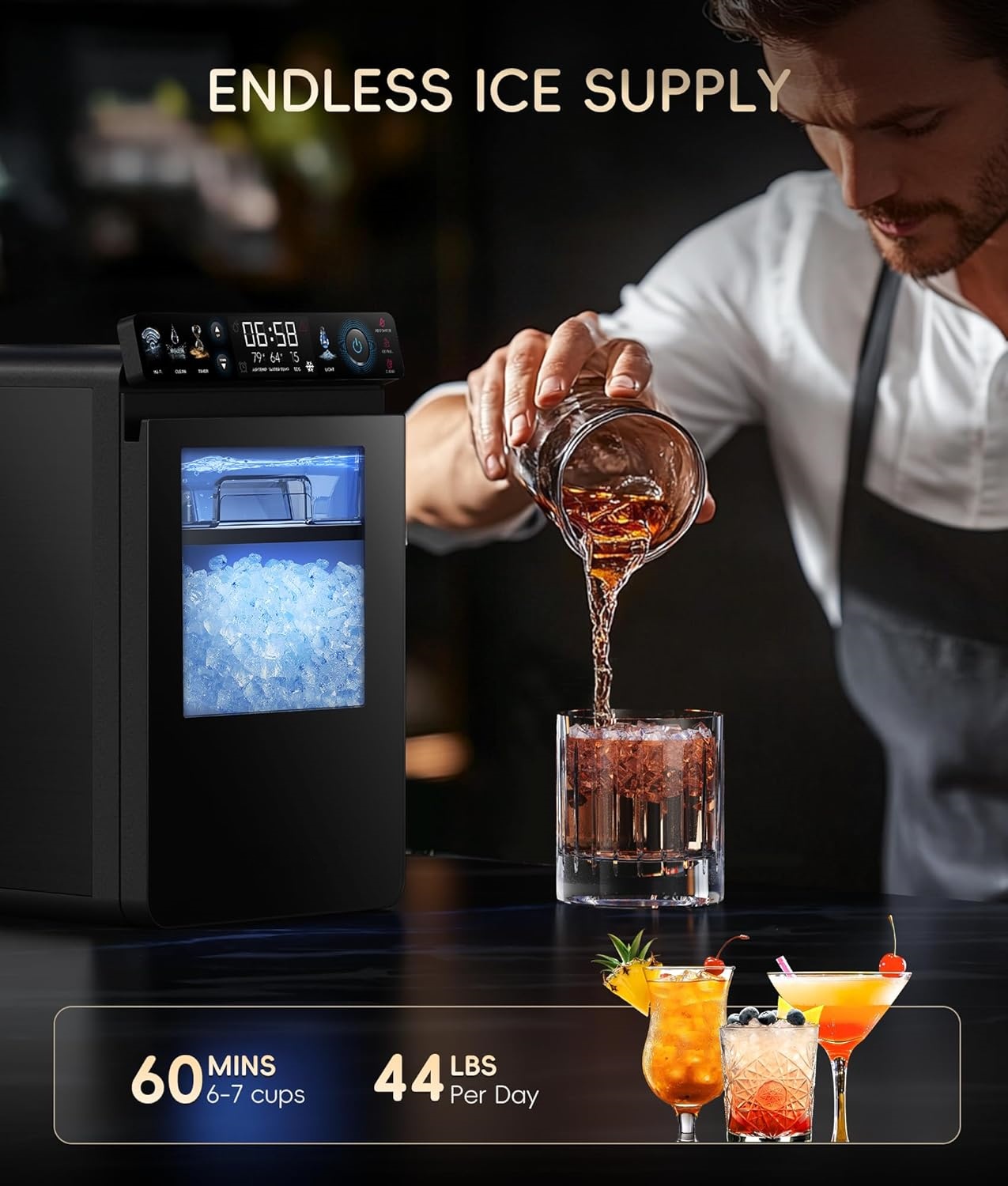 Nugget Ice Maker Countertop, Smart Pebble Ice Machine with APP Control
