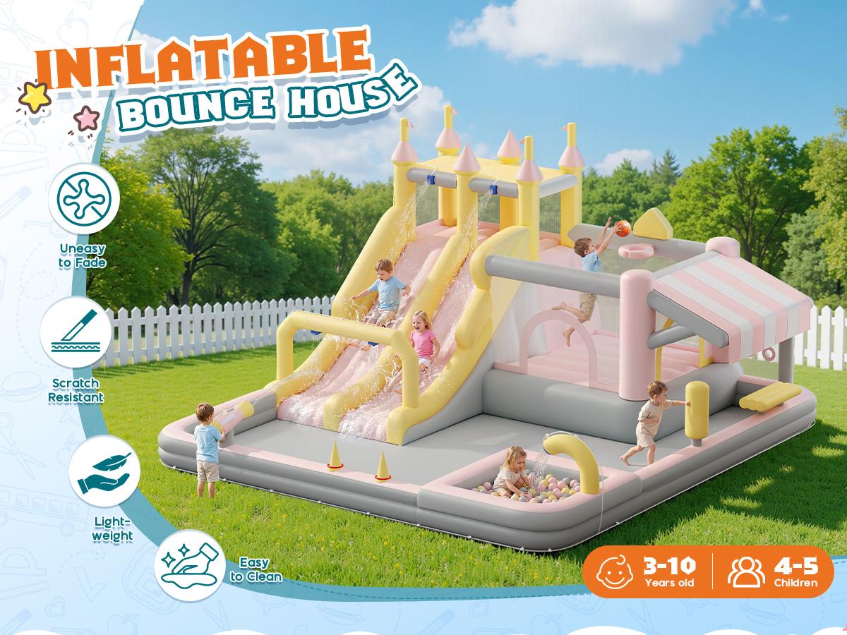 [Brandday]Vanacc Inflatable Bounce House, Water Slide with Jumping Area, Climbing Wall and Splash Pool, Indoor Outdoor Jumper for Big Children, Air Blower Included,Mother's Day Gifts