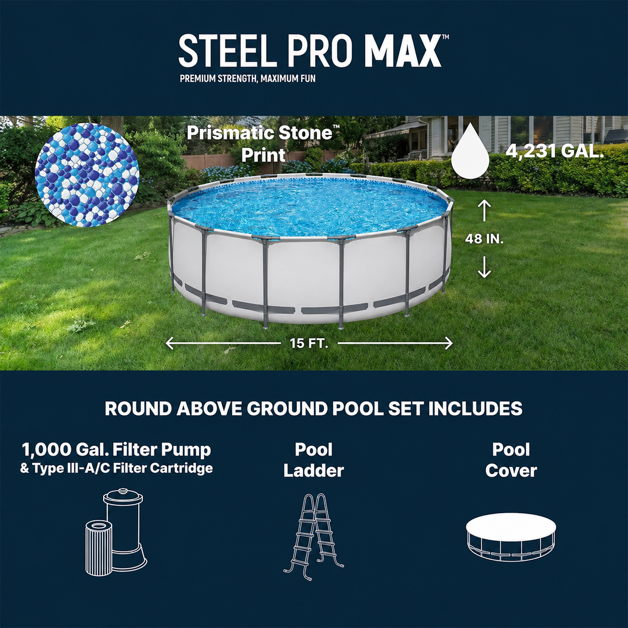  Steel Pro MAX  Round Above Ground Outdoor Swimming Pool with Pump