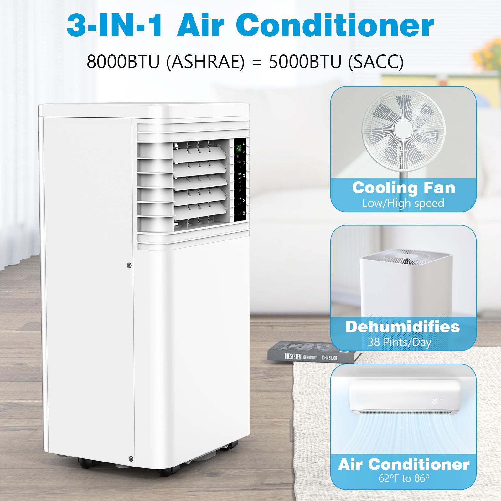 【SummerVibes】COWSAR 8,000 BTU Portable Air Conditioners Cool Up to 350 Sq.Ft, 4 Modes Portable AC with Remote Control, LED Display, 24Hrs Timer, Installation Kits for Home/Office/Dorms, White