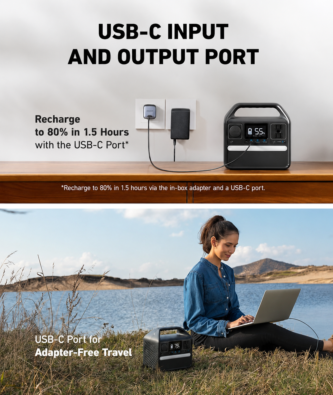 521 Portable Power Station -256Wh 6-Port PowerHouse, 300W (Peak 600W) Solar Generator (Solar Panel Optional), 2 AC Outlets, 60W USB-C PD Output