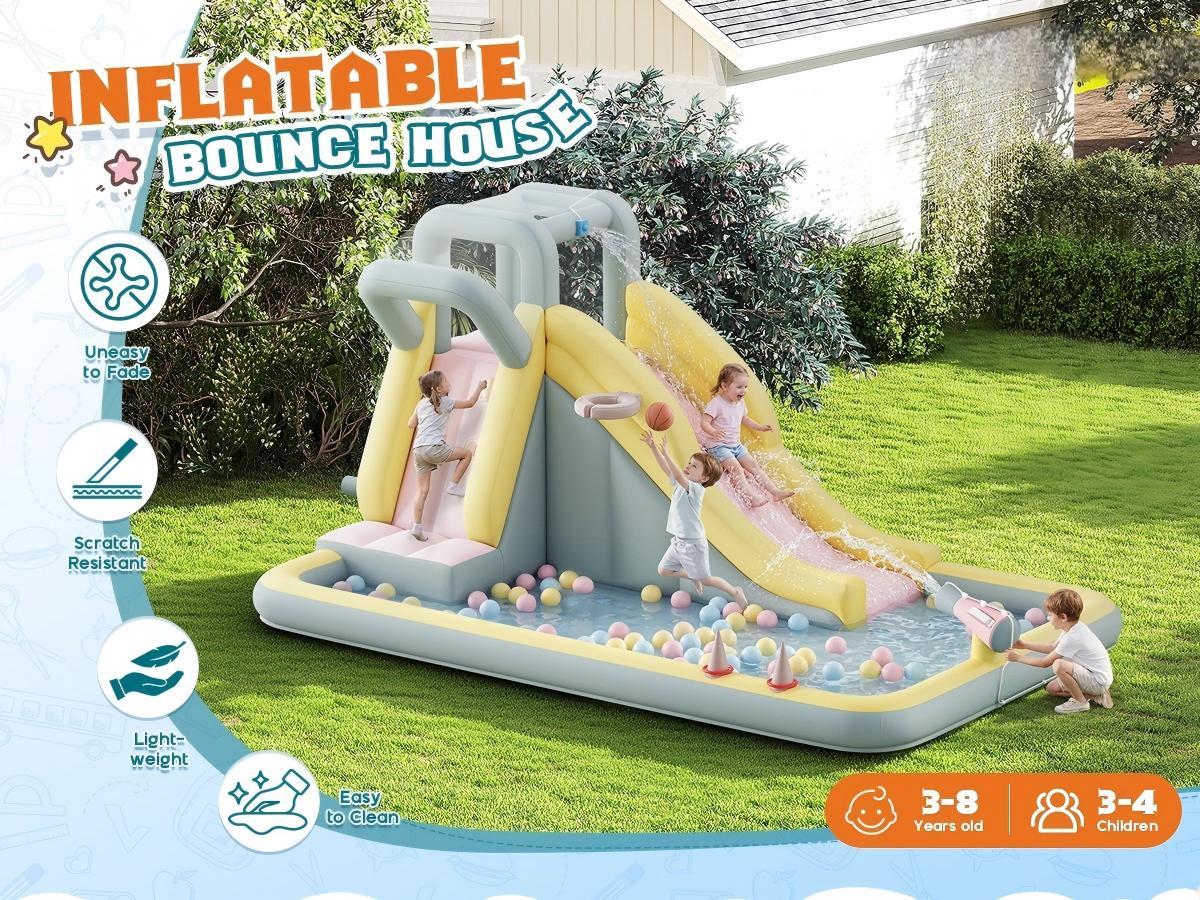 [Brandday]Vanacc Inflatable Bounce House, Water Slide with Jumping Area, Climbing Wall and Splash Pool, Indoor Outdoor Jumper for Big Children, Air Blower Included,Mother's Day Gifts