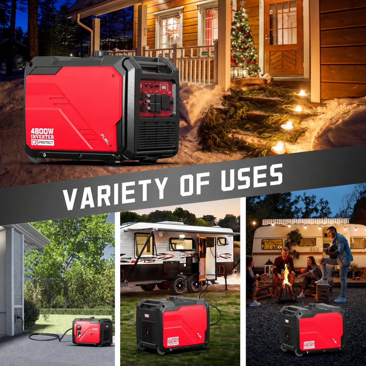 4800W Portable Inverter Generator, Remote/Electric Start, Gas Powered, Quiet & Parallel Ready, RV Ready with 30A Outlet,  for Home Backup, Camping,Portable Power Station