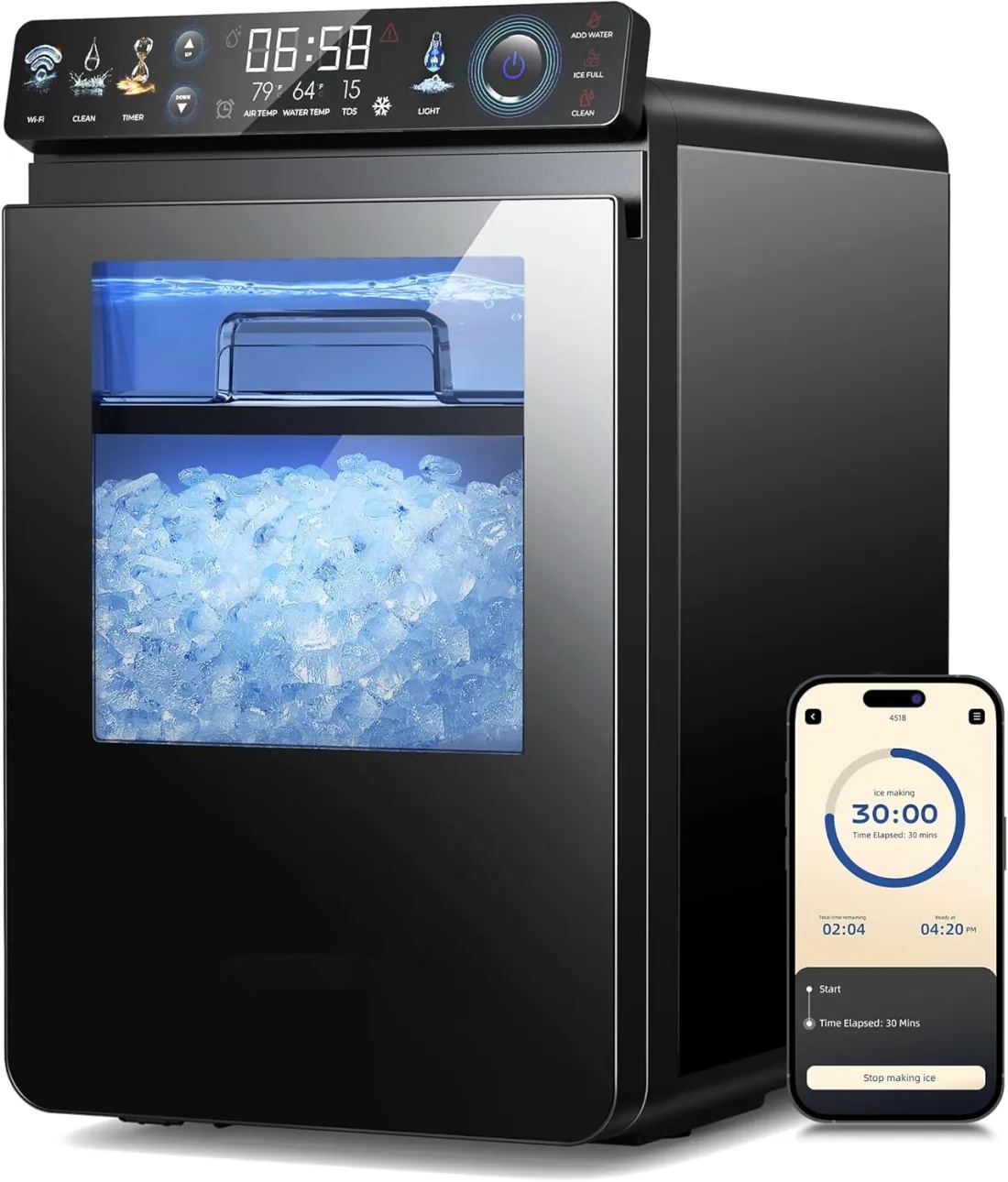 Nugget Ice Maker Countertop, Smart Pebble Ice Machine with APP Control
