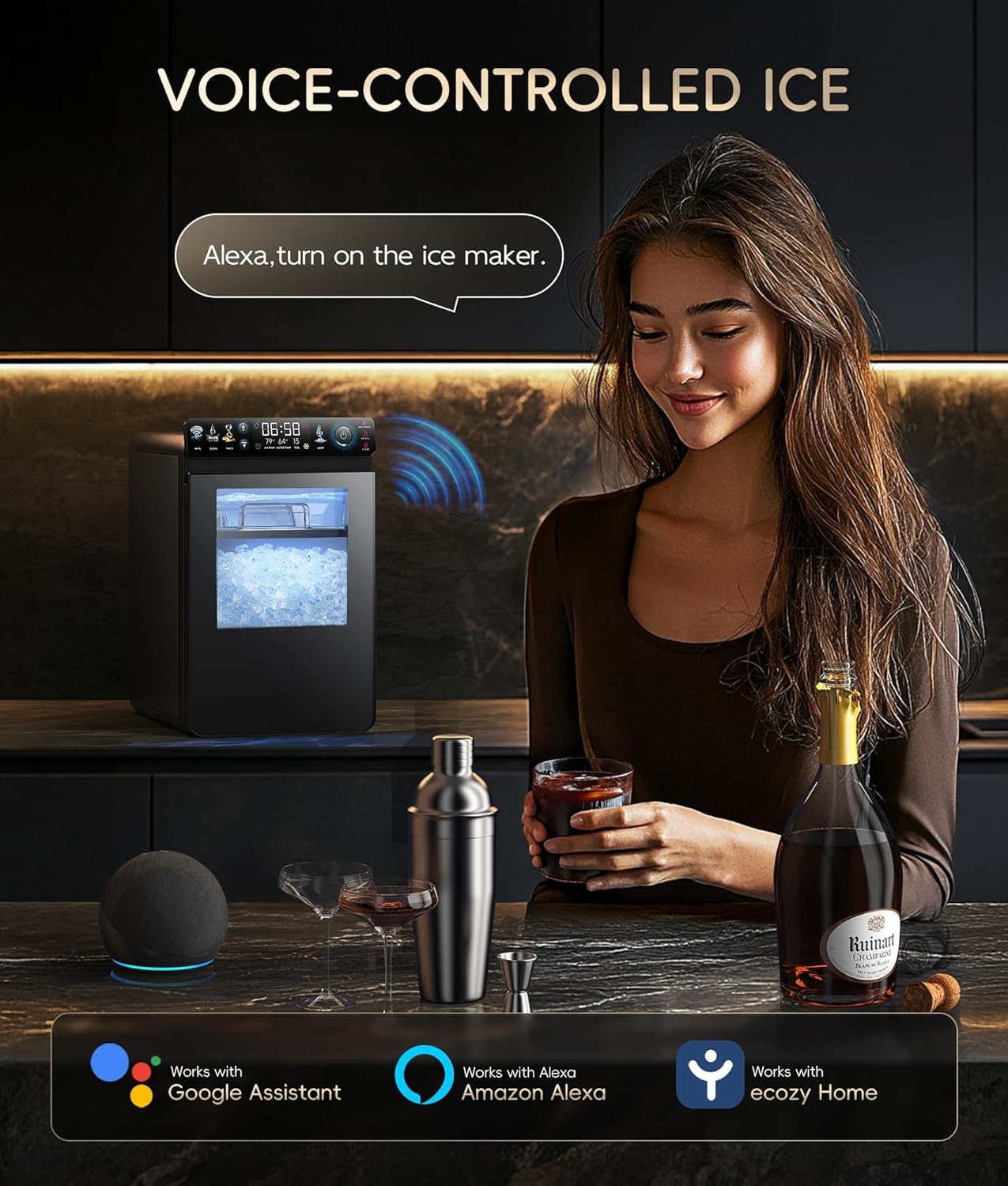 Nugget Ice Maker Countertop, Smart Pebble Ice Machine with APP Control