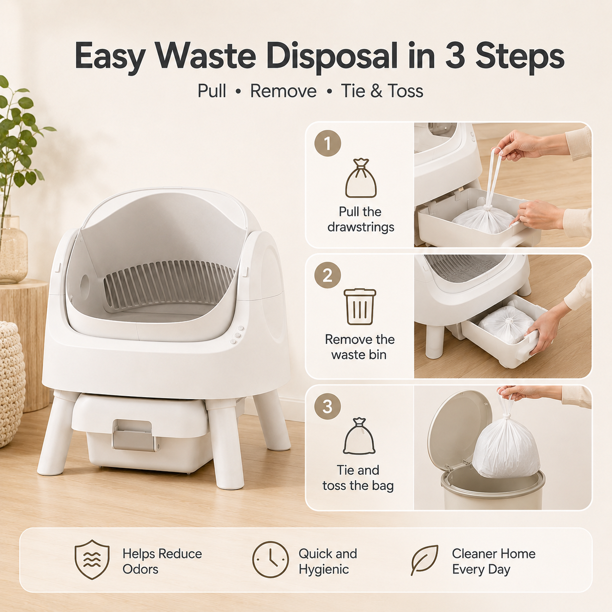 🔥Limited-Time Deal🔥 Open-Top Self-Cleaning Cat Litter Box with Odor Control & Waste Bags