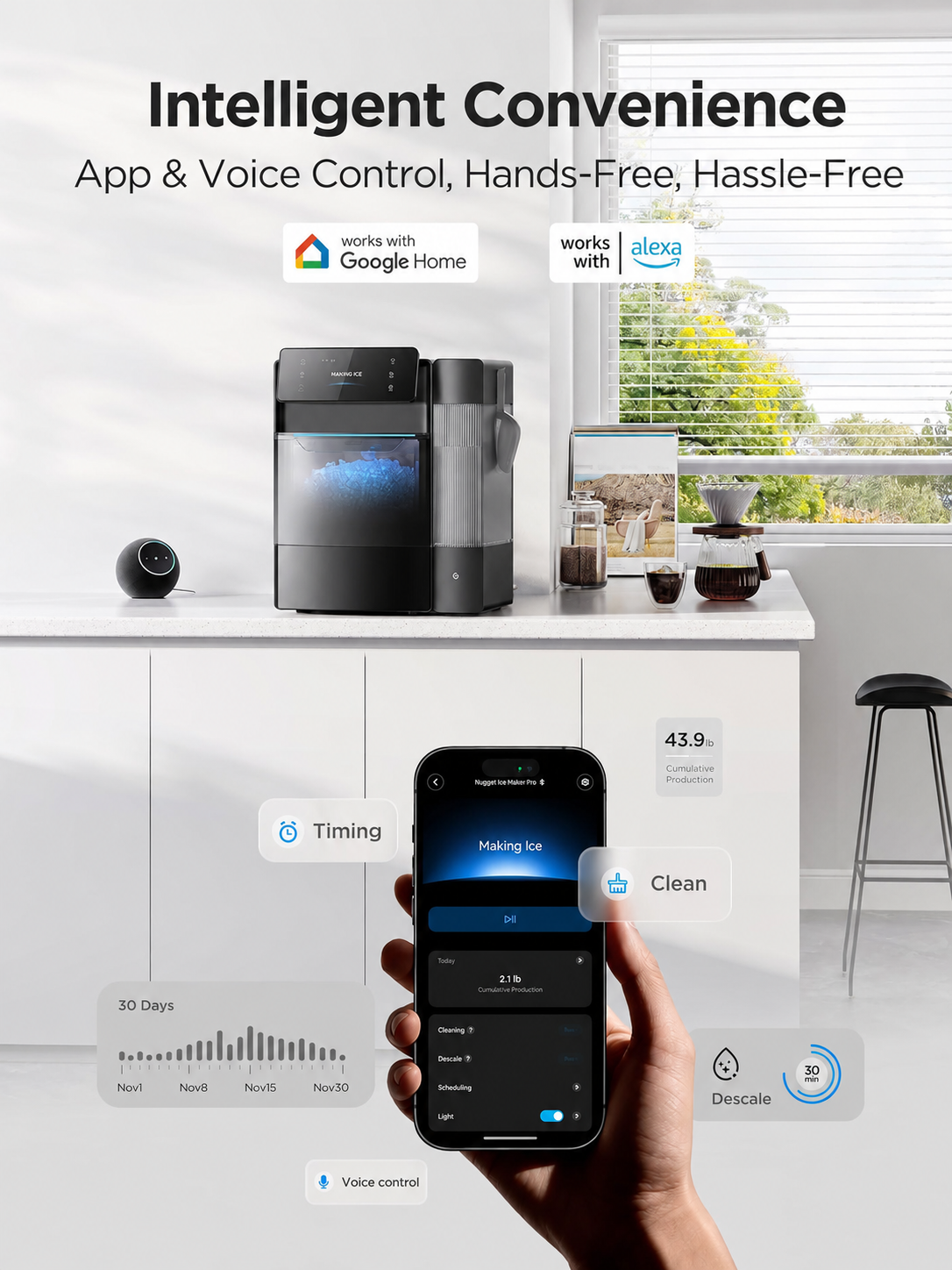 🔥Summer Deal🔥Smart Nugget Ice Maker – Soft Chewable Ice in Just 6 Minutes