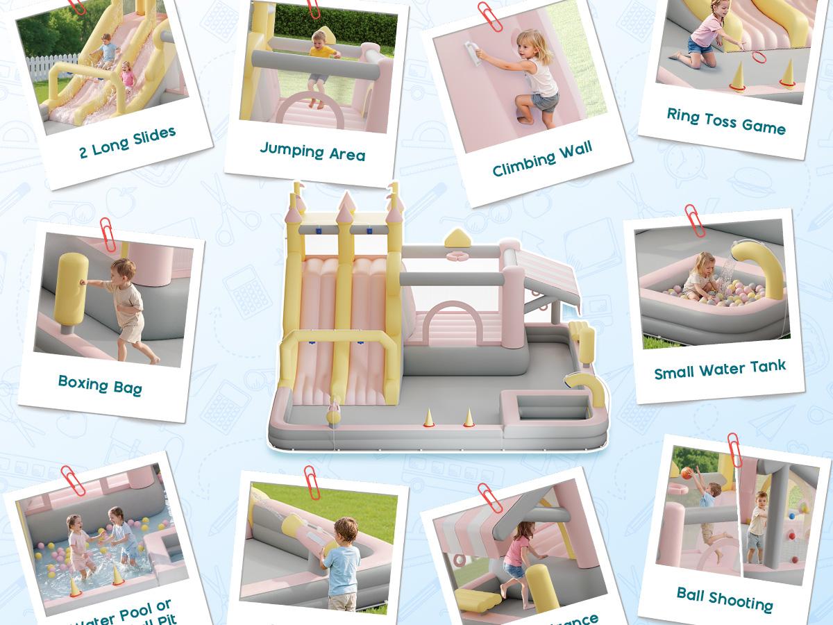 [Brandday]Vanacc Inflatable Bounce House, Water Slide with Jumping Area, Climbing Wall and Splash Pool, Indoor Outdoor Jumper for Big Children, Air Blower Included,Mother's Day Gifts