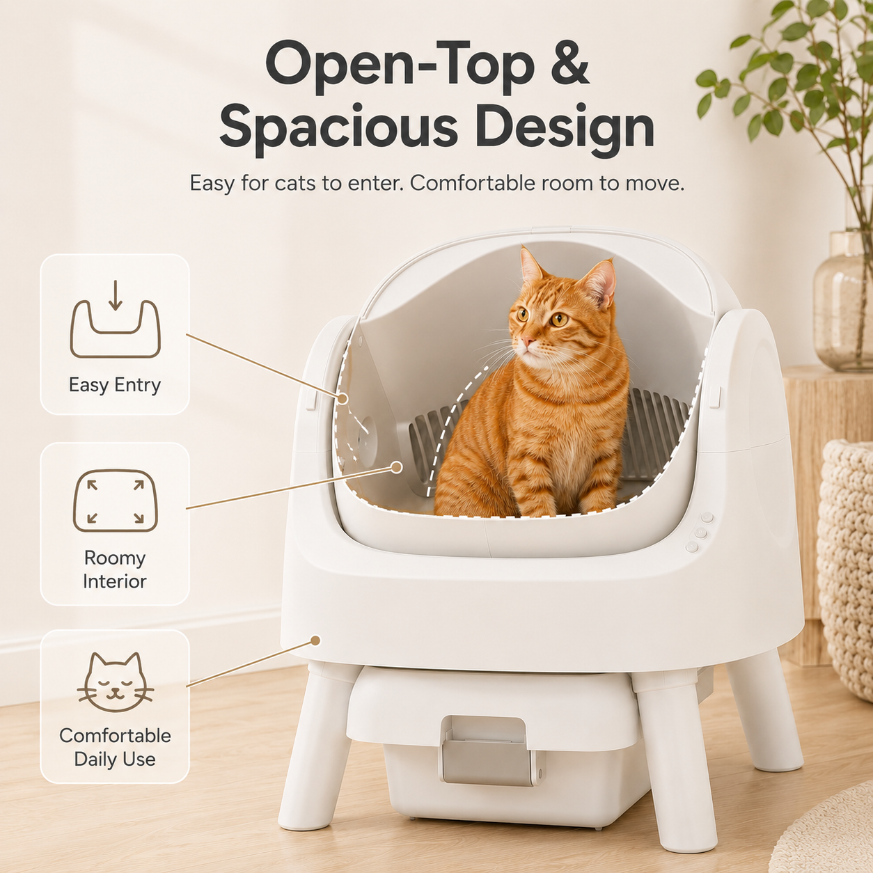 🔥Limited-Time Deal🔥 Open-Top Self-Cleaning Cat Litter Box with Odor Control & Waste Bags