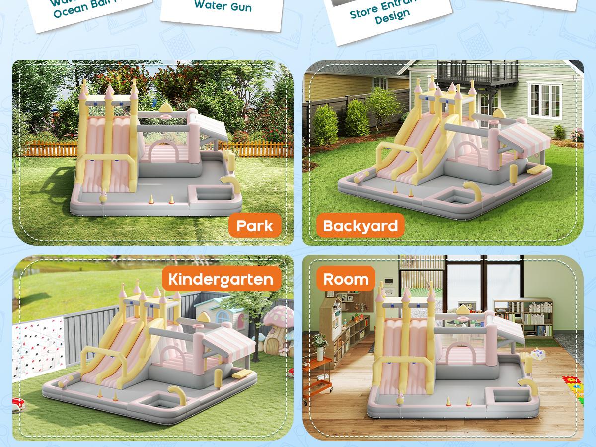 [Brandday]Vanacc Inflatable Bounce House, Water Slide with Jumping Area, Climbing Wall and Splash Pool, Indoor Outdoor Jumper for Big Children, Air Blower Included,Mother's Day Gifts