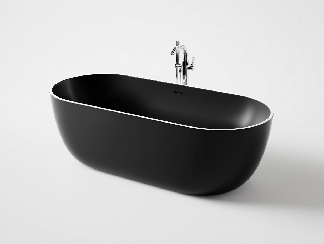 Bañera negra independiente - 171×79×59 cm - negro - diseño ovalado minimalista-Cozygetden