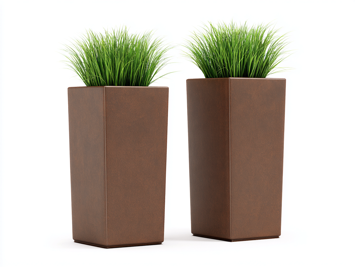 Set de 2 maceteros de exterior cuadrados - 38×38×80 cm - marrón - diseño alto-Cozygetden
