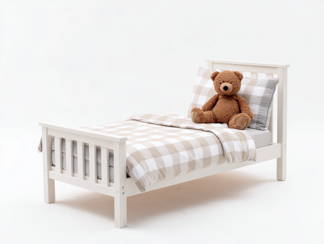 Cama individual juvenil de madera - 198x98x97 cm - blanca - con cabecero de lamas y piecero bajo-Cozygetden