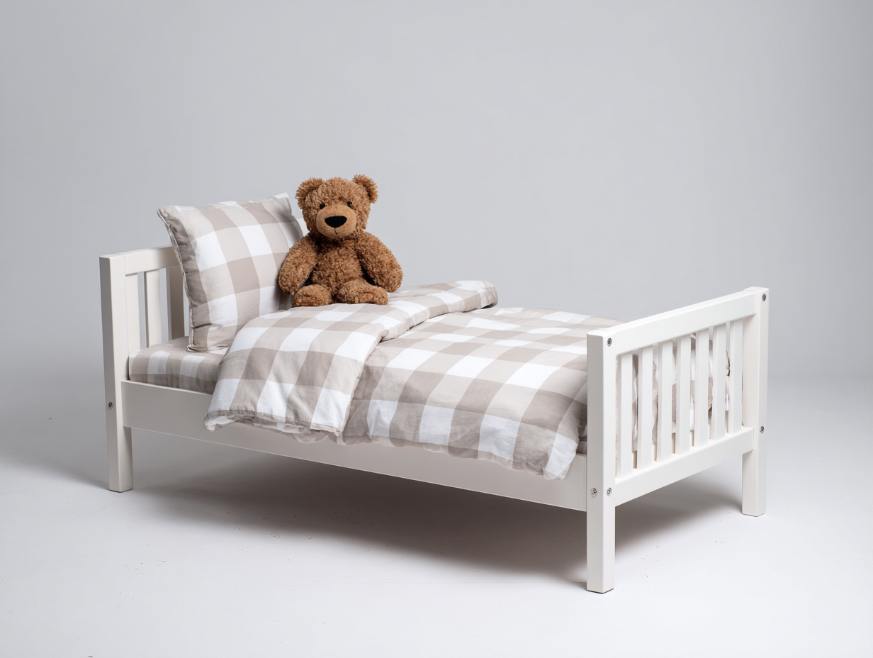 Cama individual juvenil de madera - 198x98x87 cm - blanca - con cabecero y piecero de lamas-Cozygetden