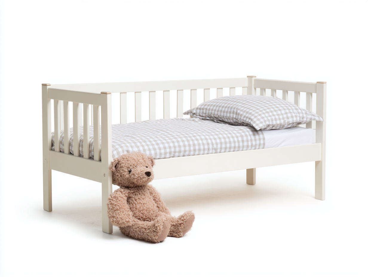 Cama individual juvenil de madera - 198x98x86 cm - blanco roto - con barandillas laterales-Cozygetden