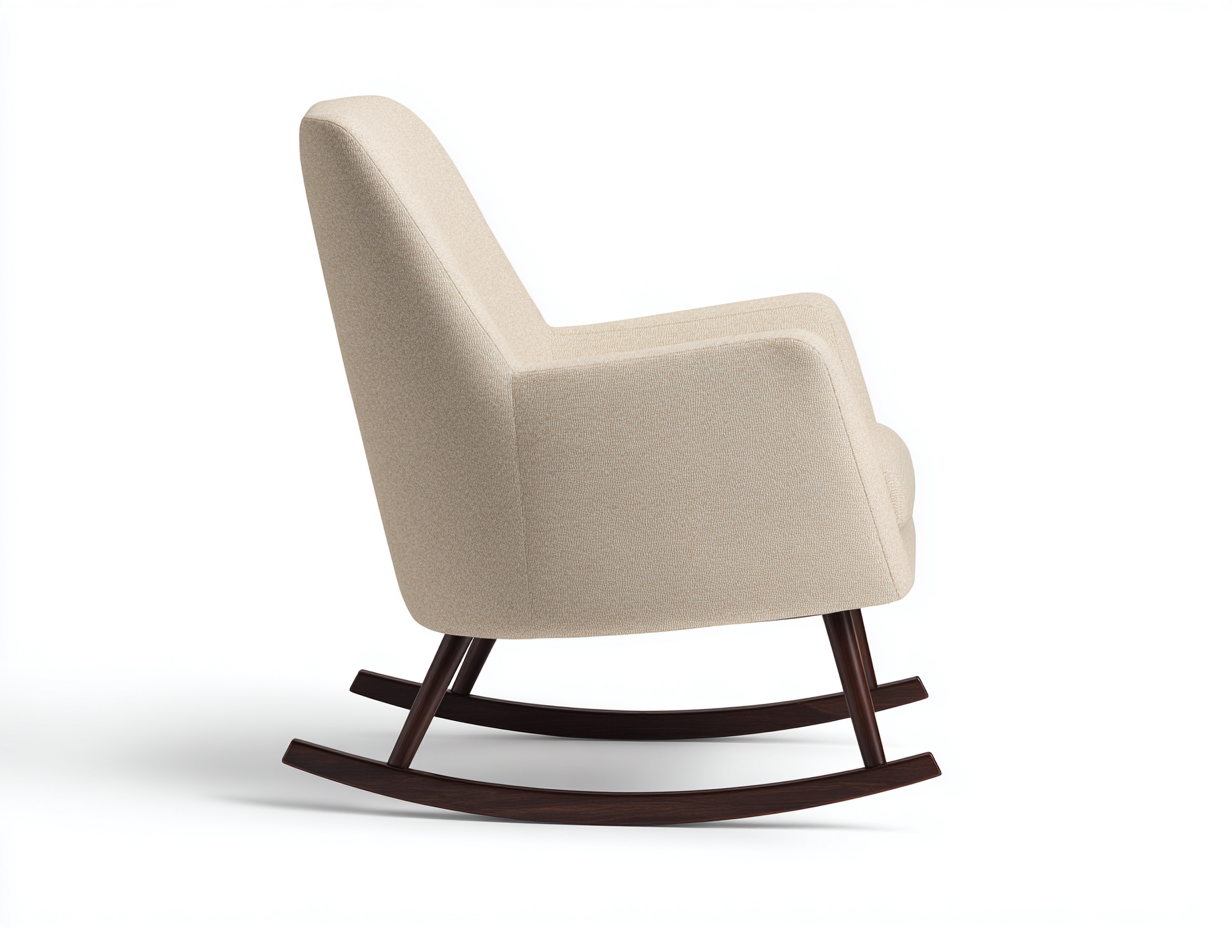 Mecedora de salón de tela - 81×90×97 cm - crema y madera oscura - base oscilante-Cozygetden