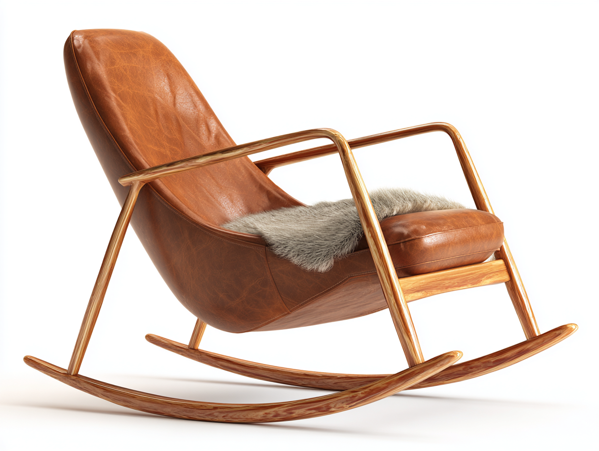 Mecedora de salón de piel - 90×102×98 cm - marrón cuero y madera natural - estructura abierta-Cozygetden