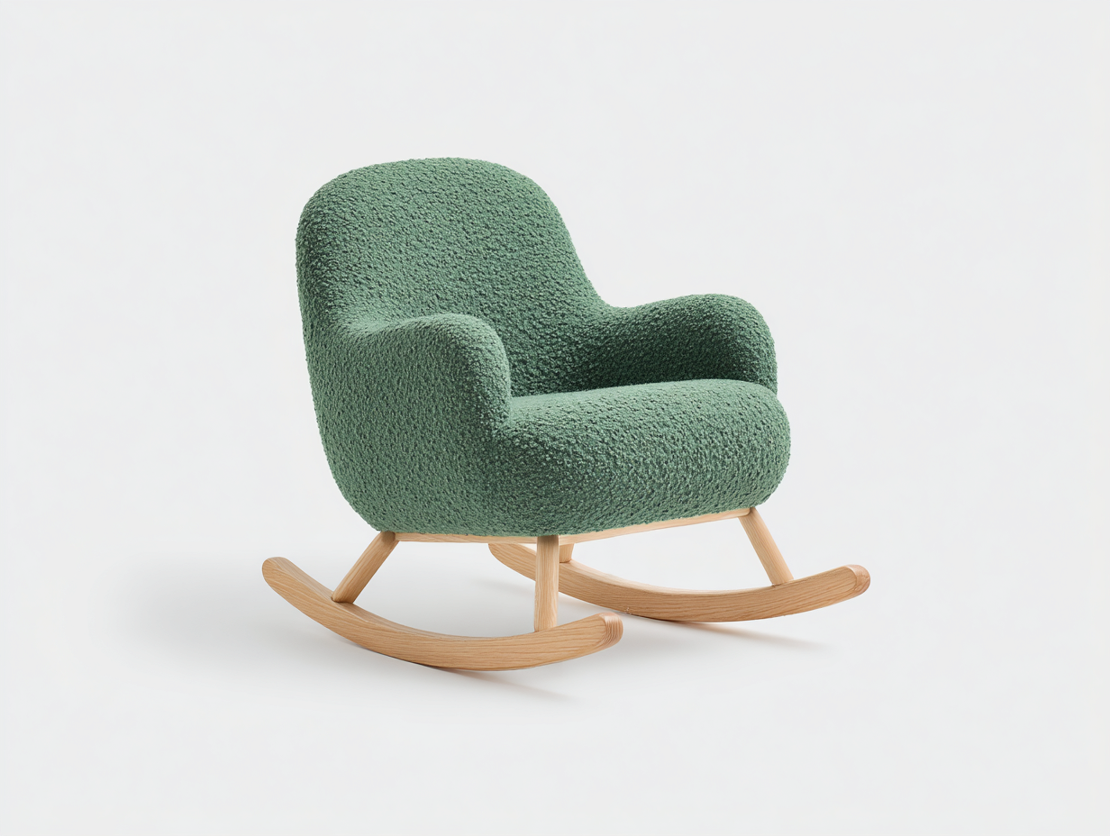 Mecedora de salón de tela bouclé - 77×83×88 cm - verde y madera natural - diseño compacto-Cozygetden