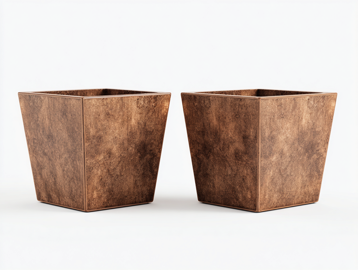 Set de 2 maceteros de exterior cuadrados - 45×45×50 cm - marrón - forma cónica-Cozygetden