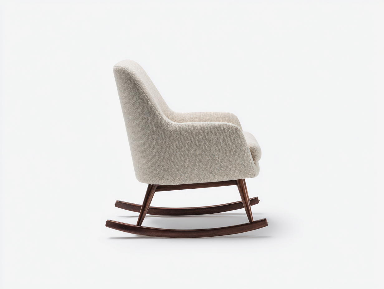Mecedora de salón de tela - 80×88×95 cm - beige y madera oscura - diseño inclinado-Cozygetden