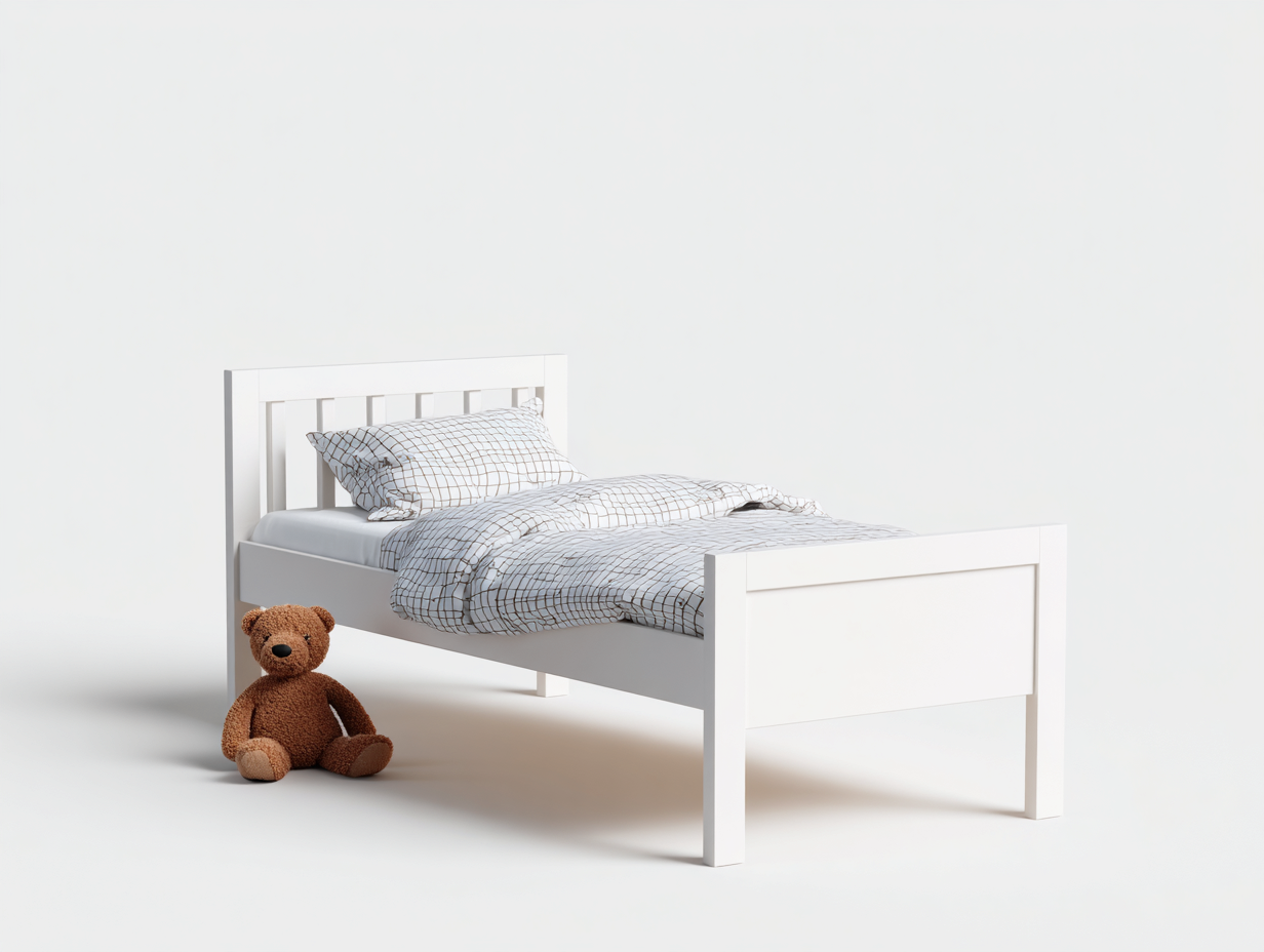 Cama individual juvenil de madera - 198x98x95 cm - blanca - con cabecero de lamas-Cozygetden