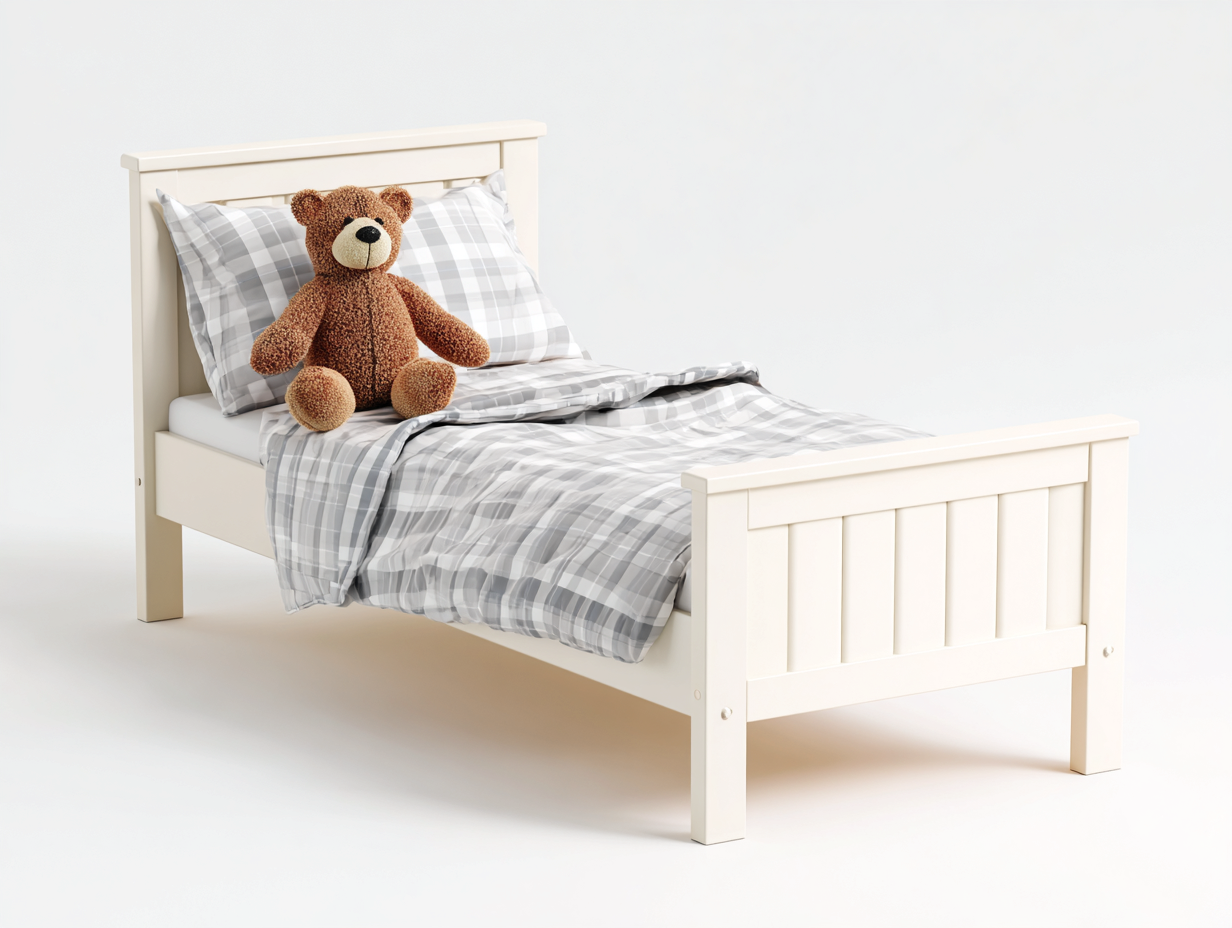 Cama individual juvenil de madera - 198x99x98 cm - blanca - estilo clásico con paneles verticales-Cozygetden