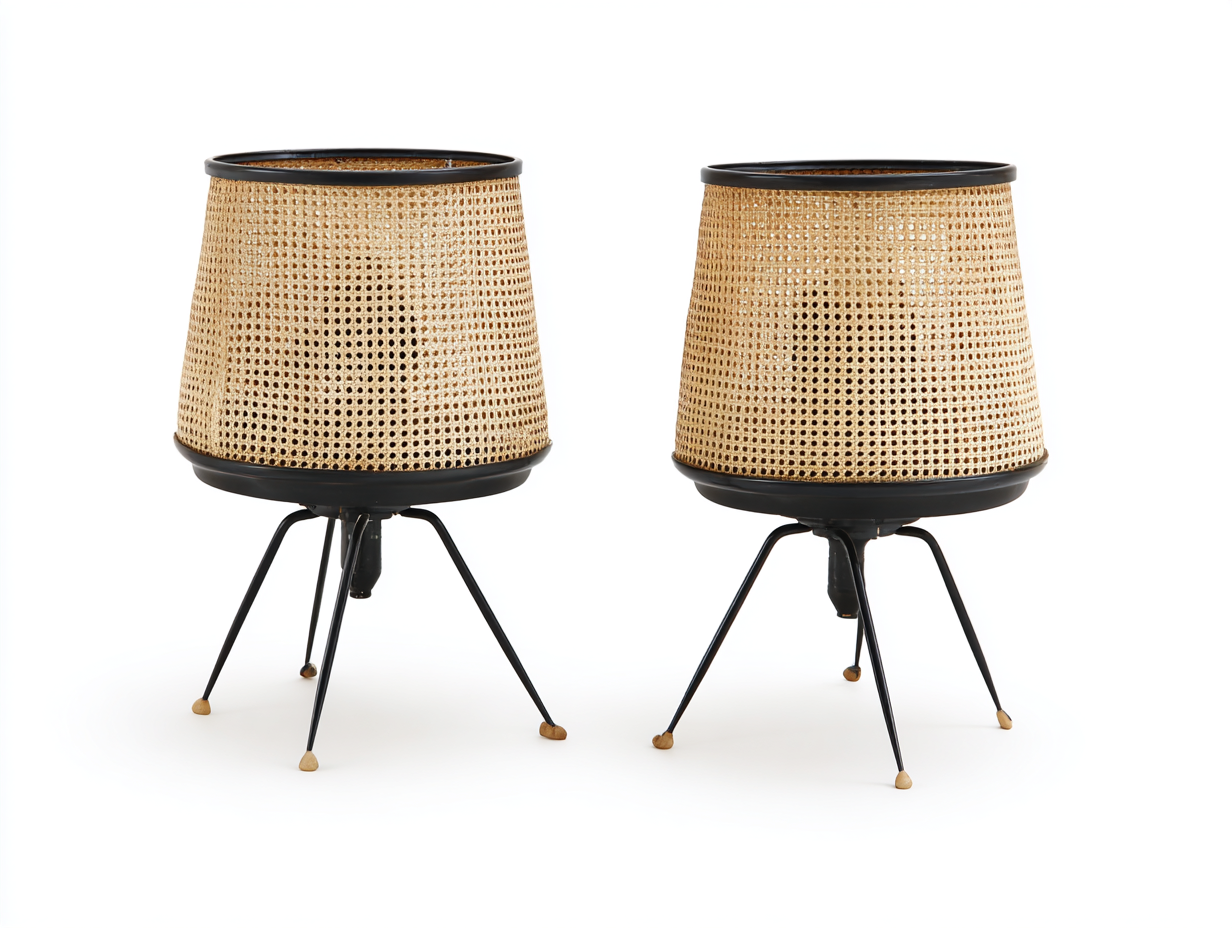 Set di 2 lampade da tavolo in rattan e metallo 46×46×55 cm - naturale e nero - uso interno - illuminazione decorativa-Oakgohut