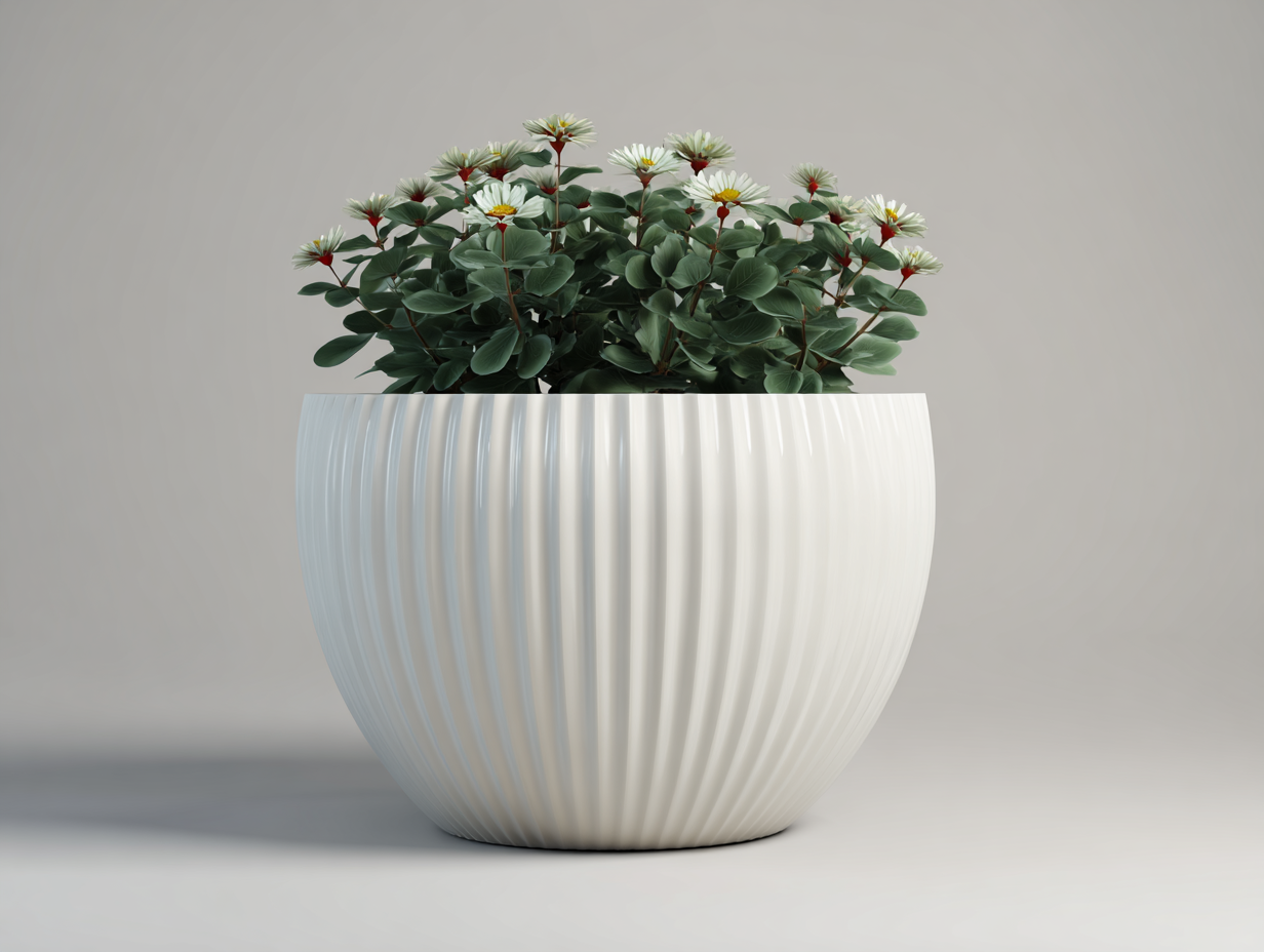 Vaso da fiori scanalato bianco 40x40x35 cm – bianco – per giardino – design elegante-Oakgohut
