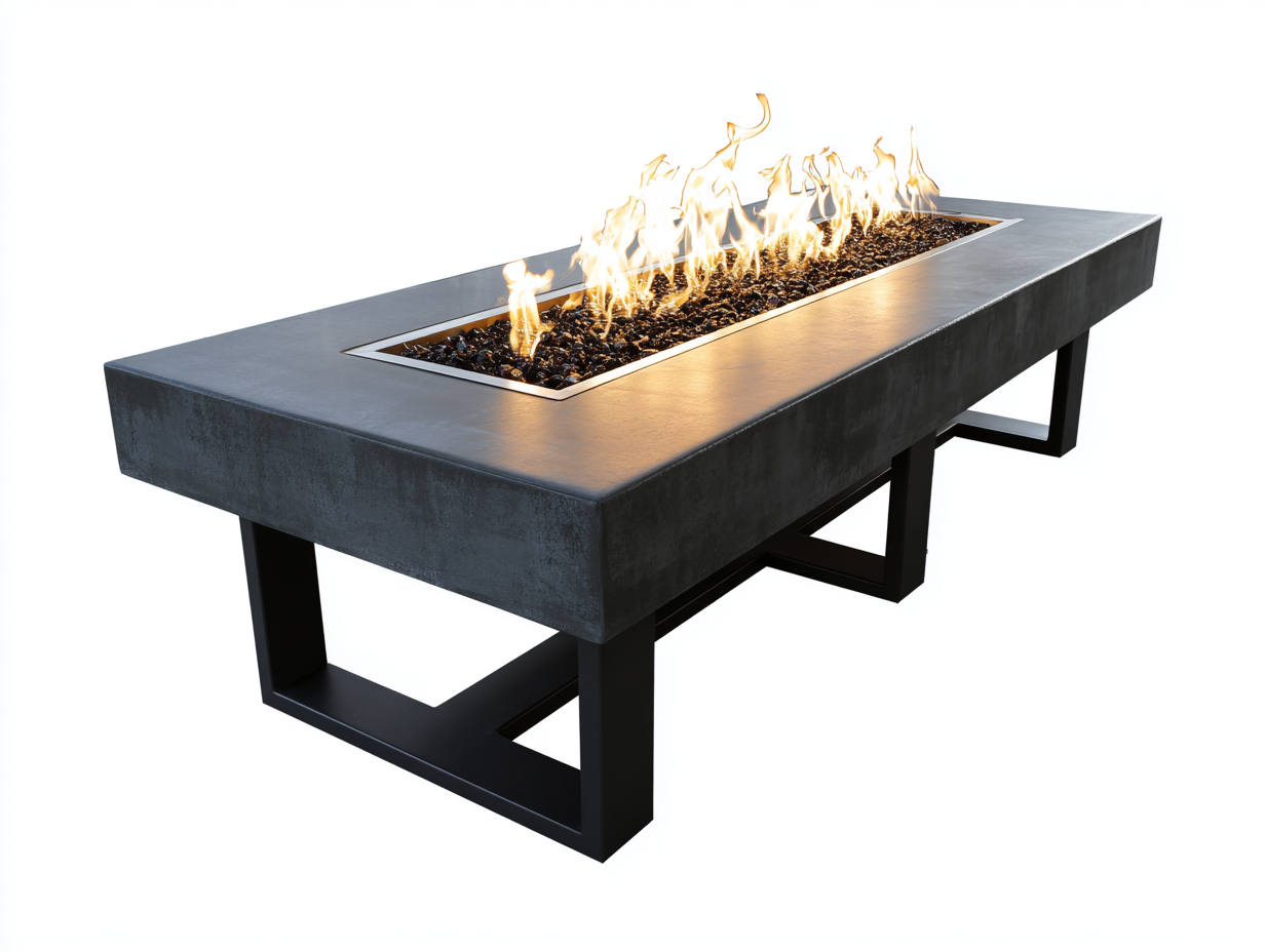Tavolo focolare a gas rettangolare in metallo 190×80×55 cm - grigio scuro e nero - uso esterno - base a telaio-Oakgohut