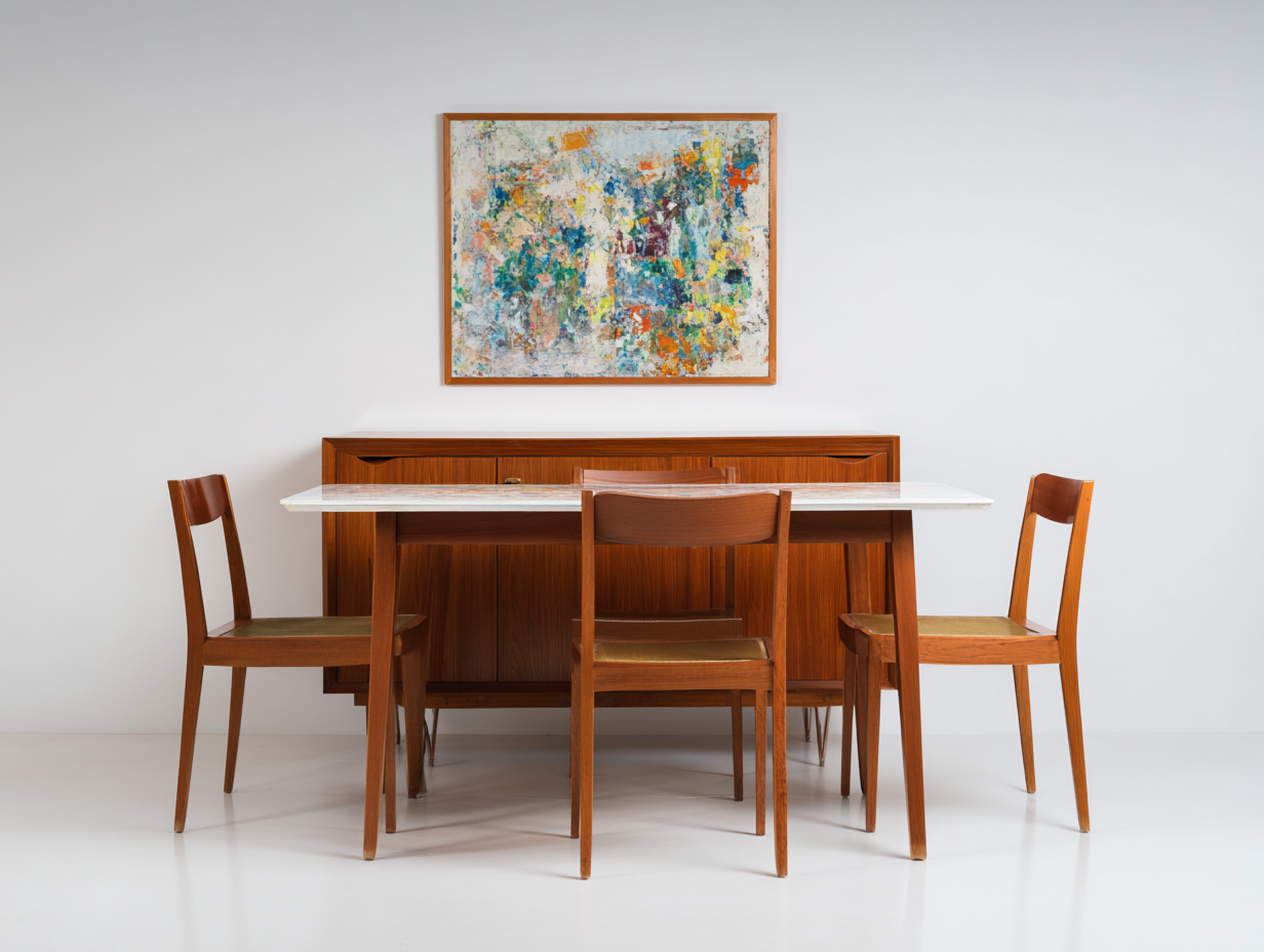 Set sala da pranzo con tavolo sedie e credenza 200×90×75 cm - marrone e bianco - uso interno - stile moderno-Oakgohut