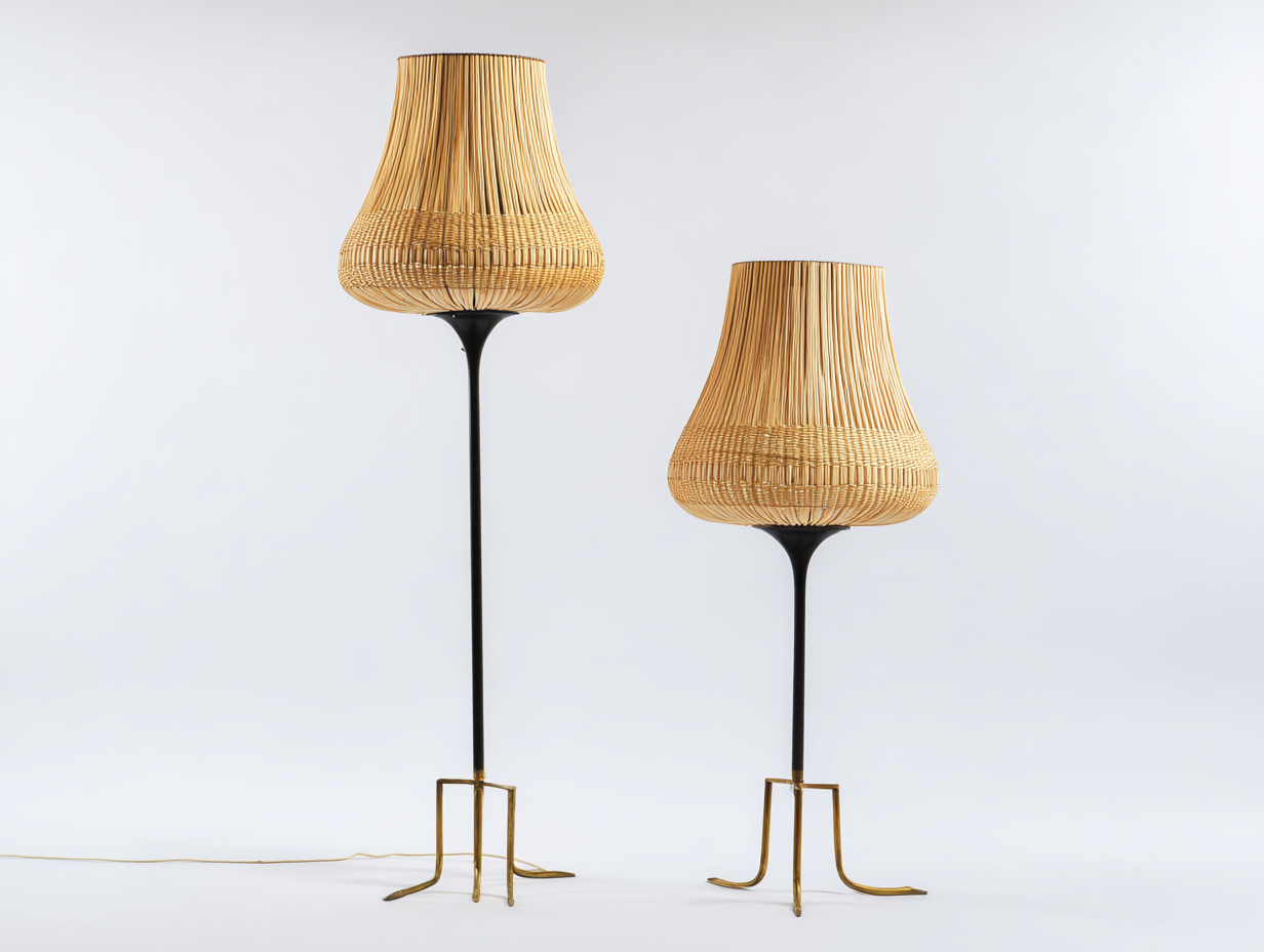 Lampada da terra intrecciata in bambù 42x42x158 cm – naturale e nero – per soggiorno – stile moderno-Oakgohut