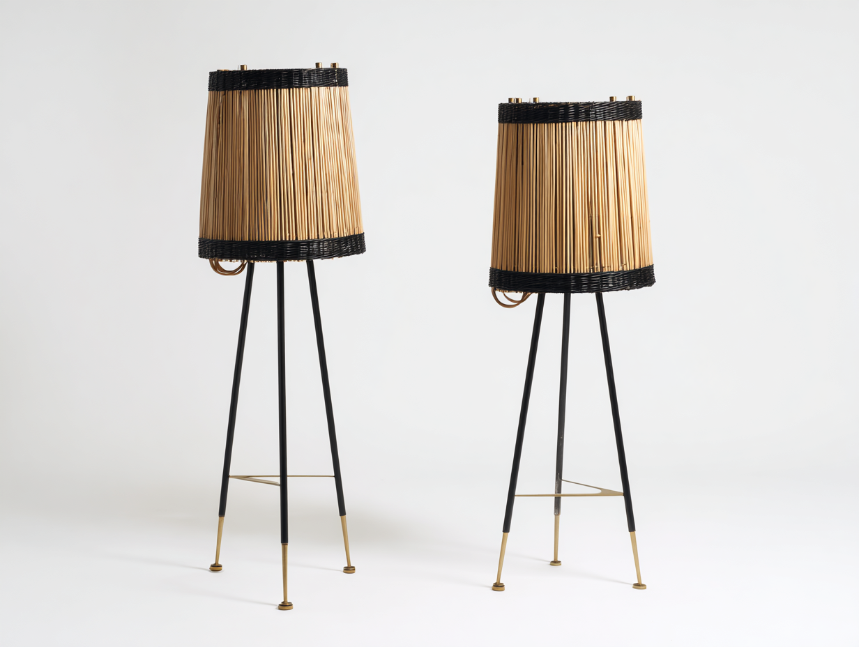 Lampada da terra in bambù naturale 34x34x118 cm – naturale e nero – per soggiorno – stile artigianale-Oakgohut